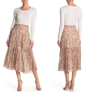 Nordstrom Free Press Pleated Chiffon Snake Print Midi Skirt